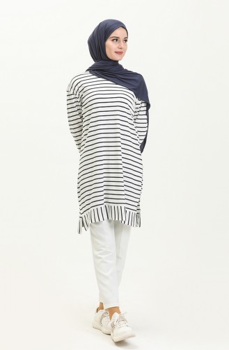 Striped Basic Tunic 3022-01 White Navy Blue 3022-01