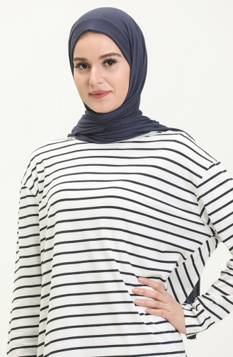 Çizgili Basic Tunik 3022-01 Beyaz Lacivert