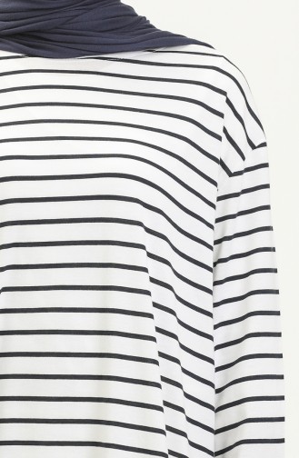 Striped Basic Tunic 3022-01 White Navy Blue 3022-01