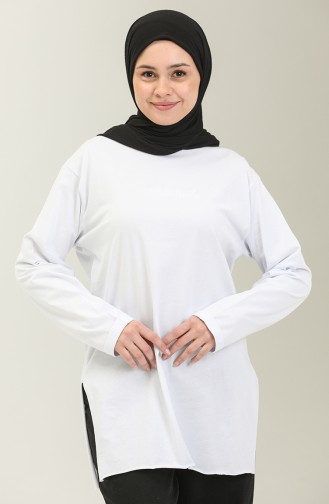 Düz Viskon Tunik 2754-05 Beyaz