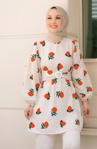 Desenli Tunik Pantolon İkili Takım 10549-02 Oranj