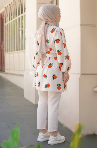 Desenli Tunik Pantolon İkili Takım 10549-02 Oranj