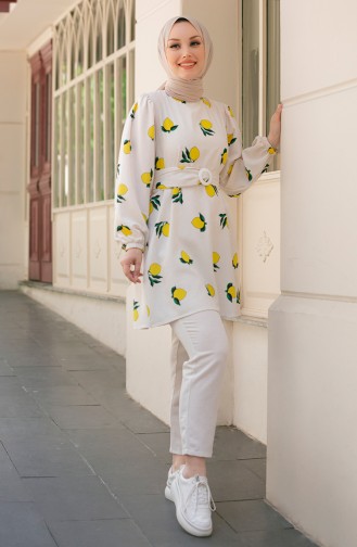 Desenli Tunik Pantolon İkili Takım 10549-03 Sarı