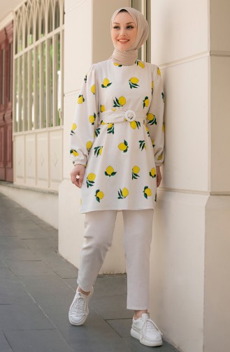 Desenli Tunik Pantolon İkili Takım 10549-03 Sarı