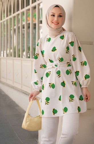 Desenli Tunik Pantolon İkili Takım 10549-04 Yeşil