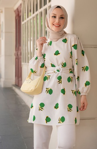 Desenli Tunik Pantolon İkili Takım 10549-04 Yeşil