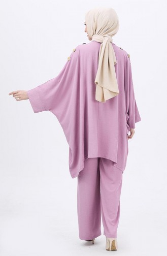 Buttoned Tunic Pants Two Piece Suit 10552-01 Dry Rose 10552-01