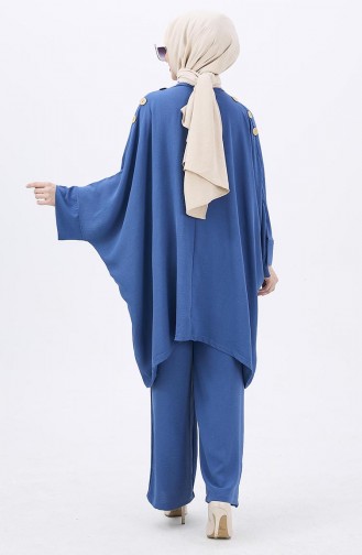 Buttoned Tunic Pants Two Piece Suit 10552-02 Indigo 10552-02
