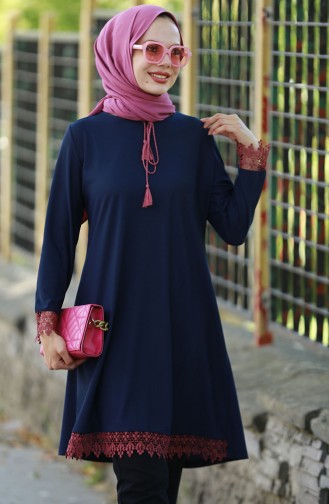 Lace Detailed Tunic 10799-01 Navy Blue 10799-01