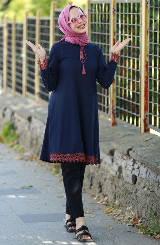 Lace Detailed Tunic 10799-01 Navy Blue 10799-01