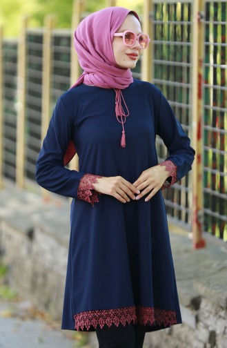 Lace Detailed Tunic 10799-01 Navy Blue 10799-01