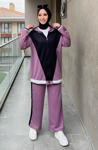 Fermuarlı Tunik Pantolon İkili Takım 11029-01 Lila