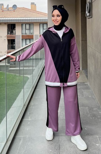 Fermuarlı Tunik Pantolon İkili Takım 11029-01 Lila