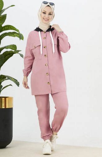 Buttoned Tunic Pants Two Piece Suit 11040-02 Dusty Rose 11040-02