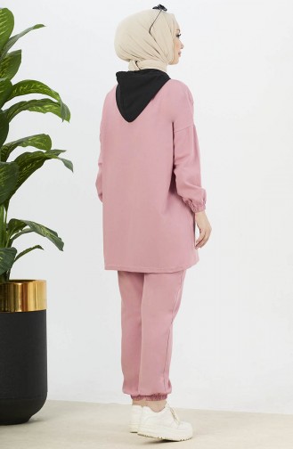 Buttoned Tunic Pants Two Piece Suit 11040-02 Dusty Rose 11040-02