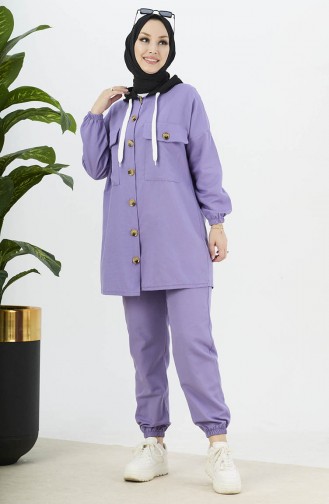 Düğmeli Tunik Pantolon İkili Takım 11040-04 Lila