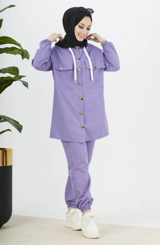 Düğmeli Tunik Pantolon İkili Takım 11040-04 Lila