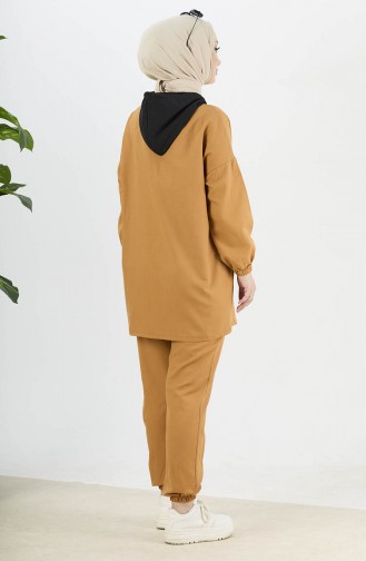 Düğmeli Tunik Pantolon İkili Takım 11040-05 Taba