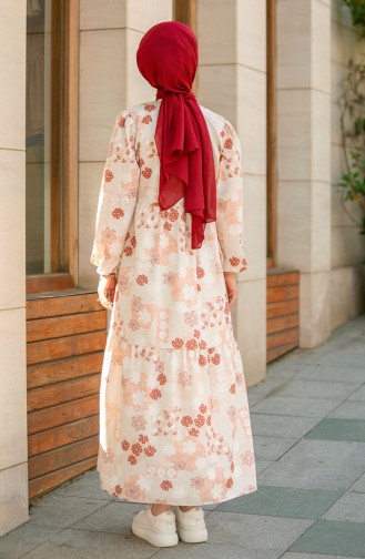 Çiçek Desenli Elbise 10357-01 Kiremit