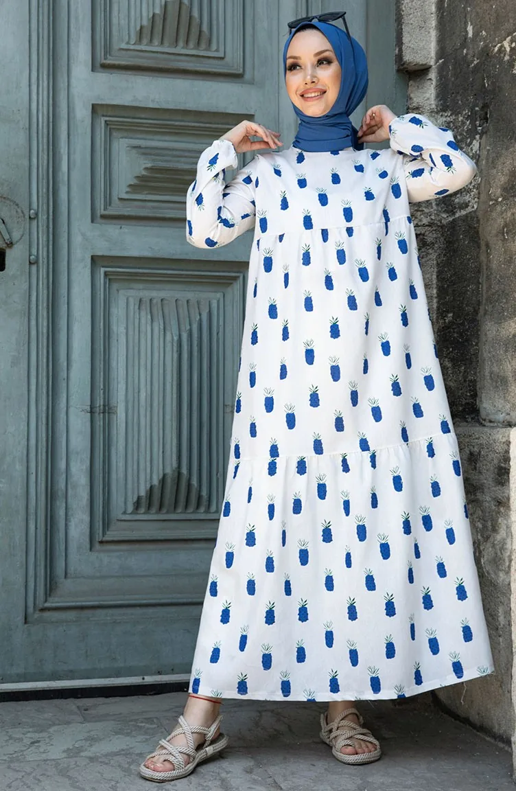 Gemustertes Kleid 10370-01 Blau 10370-01