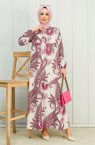 Gemustertes Kleid 10385-01 Fuchsia 10385-01