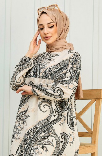 Desenli Elbise 10385-02 Siyah