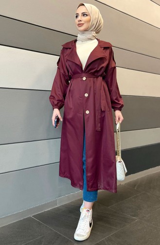 Kuşaklı Trençkot 11032-01 Bordo