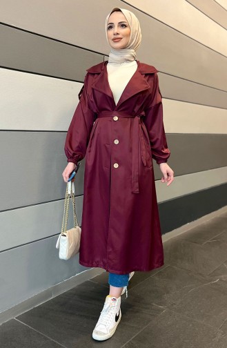 Kuşaklı Trençkot 11032-01 Bordo