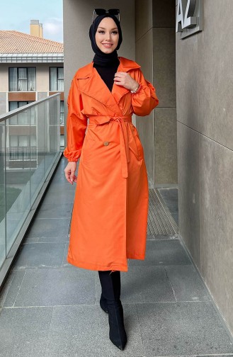 Kuşaklı Trençkot 11032-04 Oranj