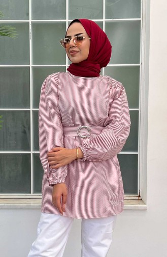 Striped Belted Tunic 10800-02 Dark Claret Red 10800-02