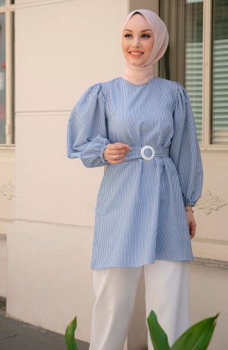 Gestreifte Tunika mit Gürtel 10800-03 Blau 10800-03