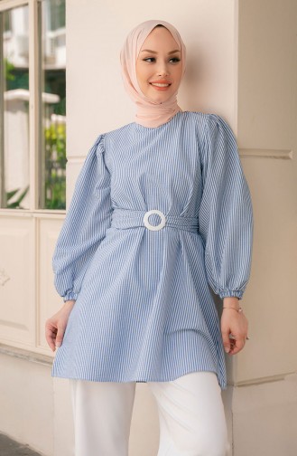 Gestreifte Tunika mit Gürtel 10800-03 Blau 10800-03