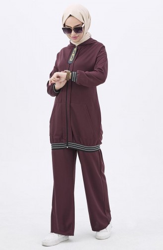 Fermuarlı Tunik Pantolon İkili Takım 11021-01 Kahverengi