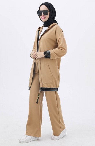 Fermuarlı Tunik Pantolon İkili Takım 11021-04 Vizon