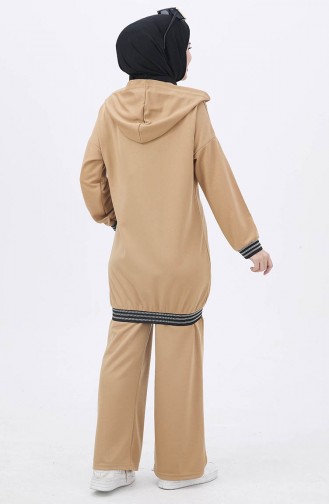 Fermuarlı Tunik Pantolon İkili Takım 11021-04 Vizon