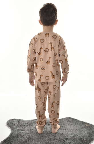 Aslan Desenli Erkek Çocuk Pijama Takımı ISOASLNLI-01 Kahverengi