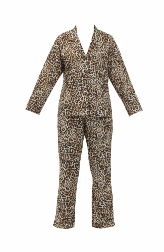Özel Tasarım Pijama Takımı 1018-01 Kahverengi Krem
