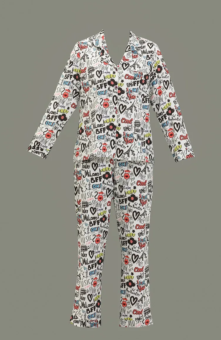 Ensemble Pyjama Design Spécial 1018-02 Noir Blanc 1018-02