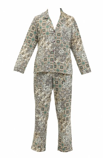 Özel Tasarım Pijama Takımı 1018-04 Kahverengi Krem