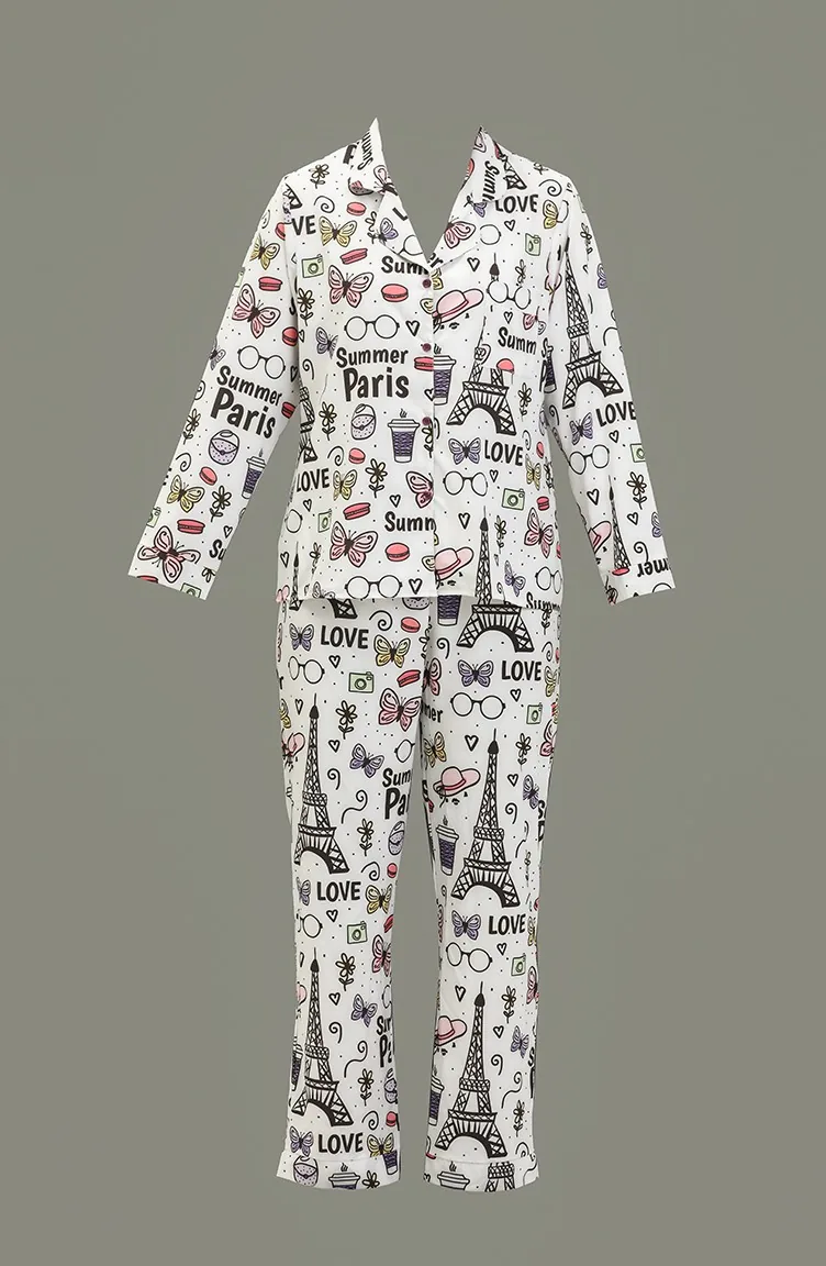 Özel Tasarım Pijama Takımı 1018-05 Siyah Beyaz