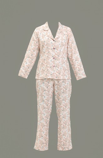 Özel Tasarım Pijama Takımı 1018-06 Kahverengi Krem