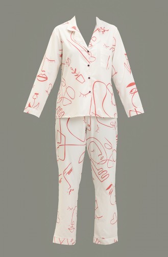 Özel Tasarım Pijama Takımı 1018-07 Kırmızı Beyaz