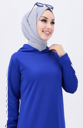 Kapüşonlu Düz Elbise 11048-05 Saks