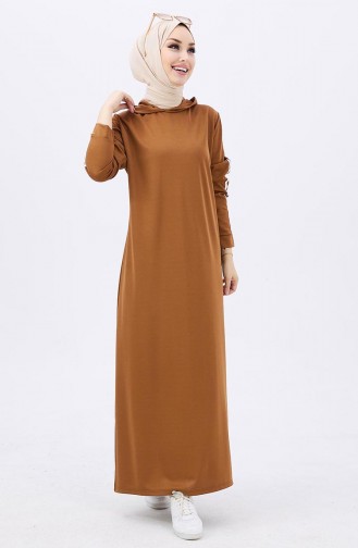 Einfarbiges Kleid mit Kapuze 11048-06 Tabak 11048-06