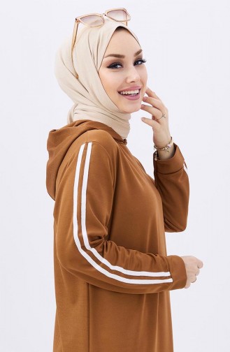 Kapüşonlu Düz Elbise 11048-06 Taba
