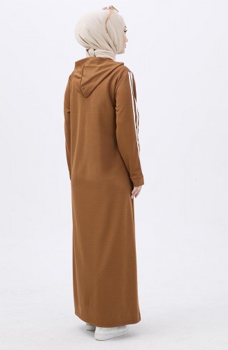 Kapüşonlu Düz Elbise 11048-06 Taba