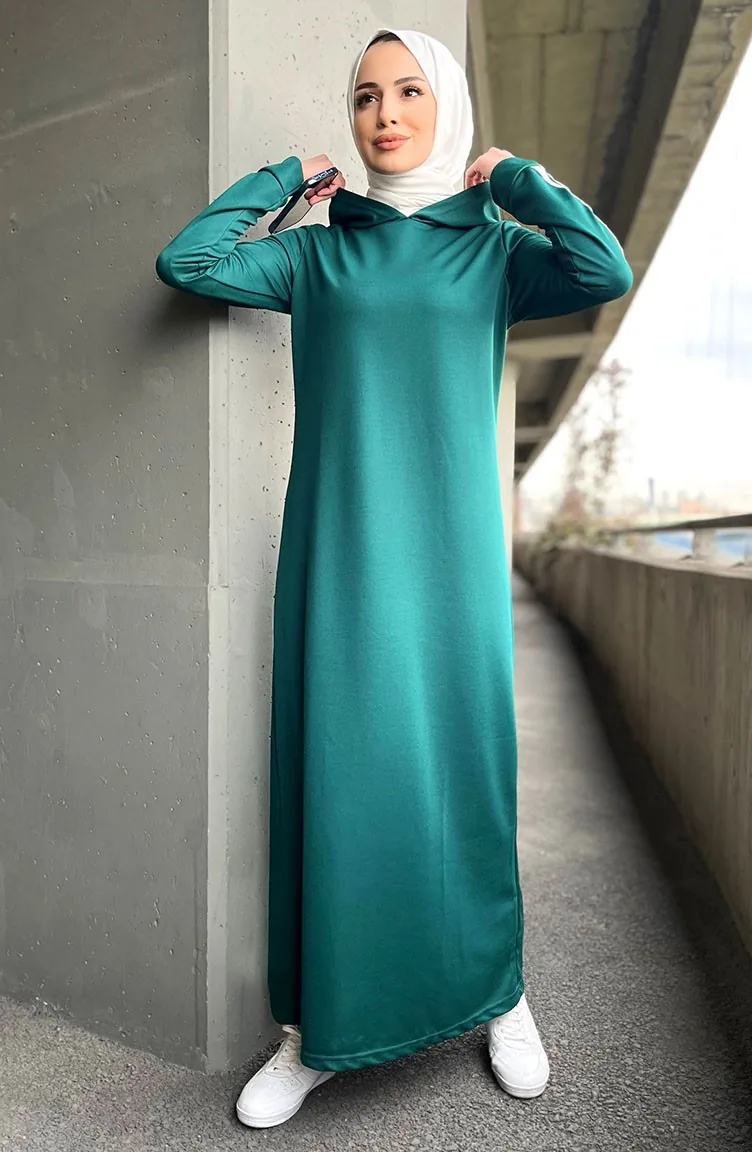 Hooded Plain Dress 11048-07 Emerald Green 11048-07