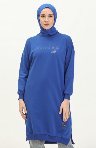 Letter Patterned Sports Tunic 2672-01 Saxe 2672-01