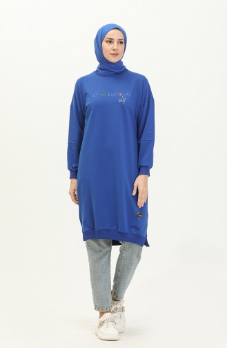 Letter Patterned Sports Tunic 2672-01 Saxe 2672-01