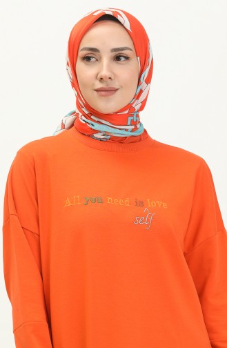 Yazı Desenli Spor Tunik 2672-02 Turuncu